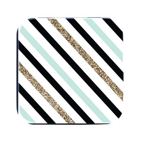 Pattern, Black, Blue, Gold, Lines, Stripes Square Metal Box (Black) from ArtsNow.com Front