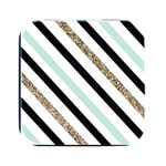 Pattern, Black, Blue, Gold, Lines, Stripes Square Metal Box (Black)