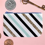 Pattern, Black, Blue, Gold, Lines, Stripes Large Coin Purse