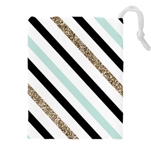 Pattern, Black, Blue, Gold, Lines, Stripes Drawstring Pouch (4XL) from ArtsNow.com Front