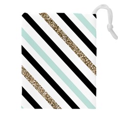 Pattern, Black, Blue, Gold, Lines, Stripes Drawstring Pouch (4XL) from ArtsNow.com Front