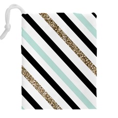 Pattern, Black, Blue, Gold, Lines, Stripes Drawstring Pouch (4XL) from ArtsNow.com Back