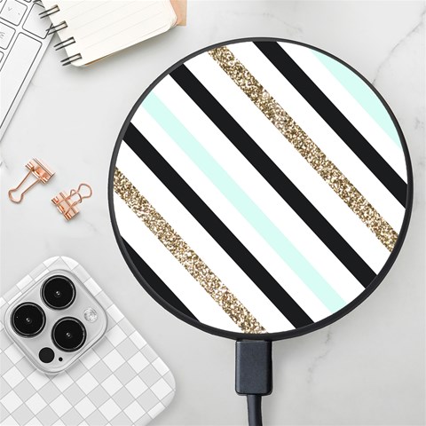 Pattern, Black, Blue, Gold, Lines, Stripes Wireless Fast Charger(Black) from ArtsNow.com Front