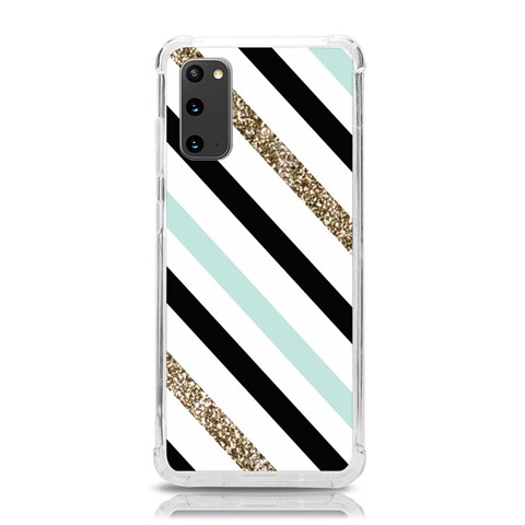 Pattern, Black, Blue, Gold, Lines, Stripes Samsung Galaxy S20 6.2 Inch TPU UV Case from ArtsNow.com Front