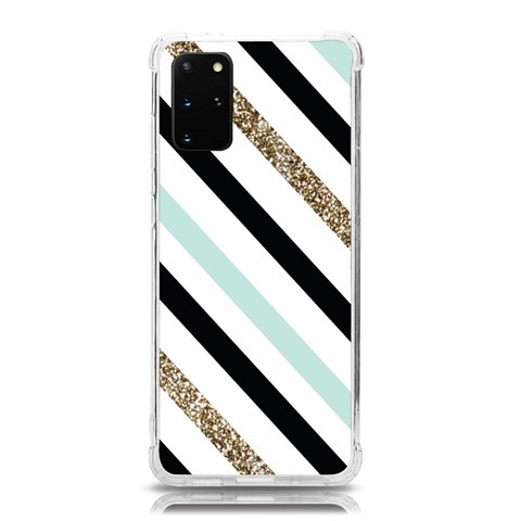 Pattern, Black, Blue, Gold, Lines, Stripes Samsung Galaxy S20 Plus 6.7 Inch TPU UV Case from ArtsNow.com Front