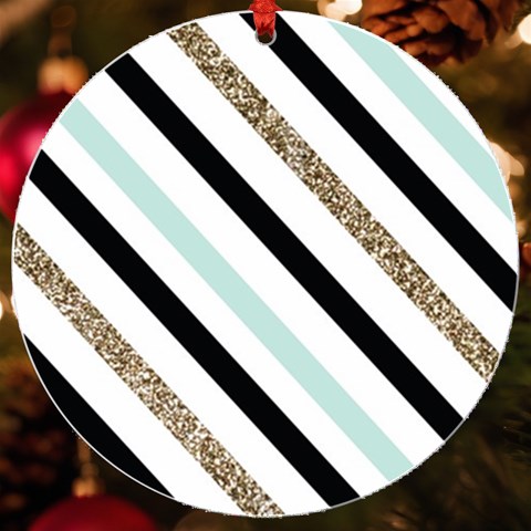 Pattern, Black, Blue, Gold, Lines, Stripes UV Print Acrylic Ornament Round from ArtsNow.com Front