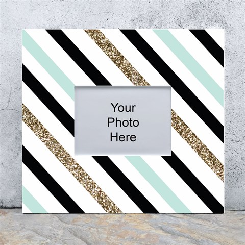 Pattern, Black, Blue, Gold, Lines, Stripes White Wall Photo Frame 5  x 7  from ArtsNow.com Front