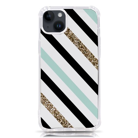 Pattern, Black, Blue, Gold, Lines, Stripes iPhone 14 Plus TPU UV Print Case from ArtsNow.com Front