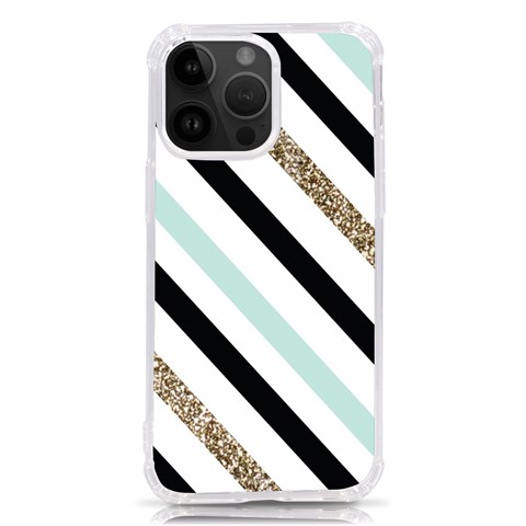 Pattern, Black, Blue, Gold, Lines, Stripes iPhone 14 Pro Max TPU UV Print Case from ArtsNow.com Front