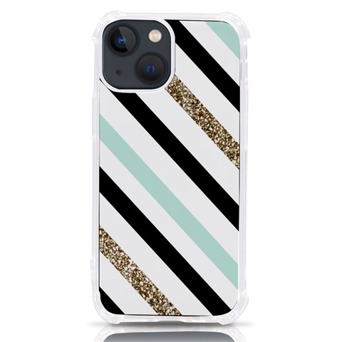 Pattern, Black, Blue, Gold, Lines, Stripes iPhone 13 mini TPU UV Print Case from ArtsNow.com Front