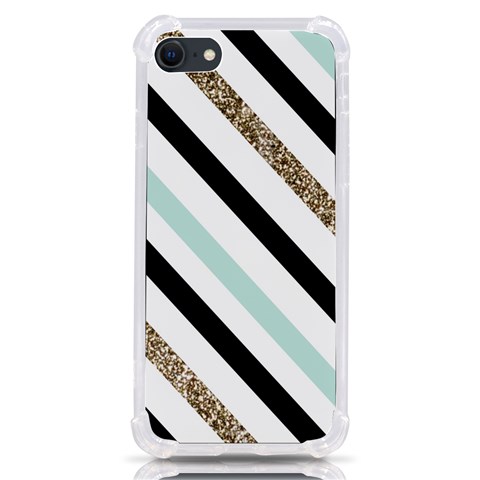 Pattern, Black, Blue, Gold, Lines, Stripes iPhone SE from ArtsNow.com Front