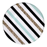 Pattern, Black, Blue, Gold, Lines, Stripes Round Glass Fridge Magnet (4 pack)