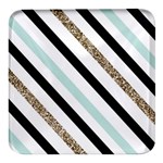 Pattern, Black, Blue, Gold, Lines, Stripes Square Glass Fridge Magnet (4 pack)