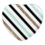 Pattern, Black, Blue, Gold, Lines, Stripes Heart Glass Fridge Magnet (4 pack)