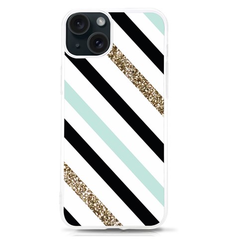 Pattern, Black, Blue, Gold, Lines, Stripes iPhone 15 TPU UV Print Case from ArtsNow.com Front