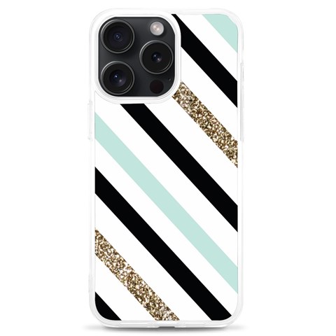 Pattern, Black, Blue, Gold, Lines, Stripes iPhone 15 Pro Max TPU UV Print Case from ArtsNow.com Front