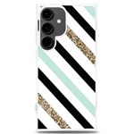 Pattern, Black, Blue, Gold, Lines, Stripes Samsung Galaxy S24 Plus 6.7 Inch TPU UV Case