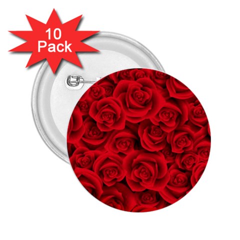 Red Roses , Red Buds, Red Roses 2.25  Buttons (10 pack)  from ArtsNow.com Front