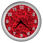 Red Roses , Red Buds, Red Roses Wall Clock (Silver)