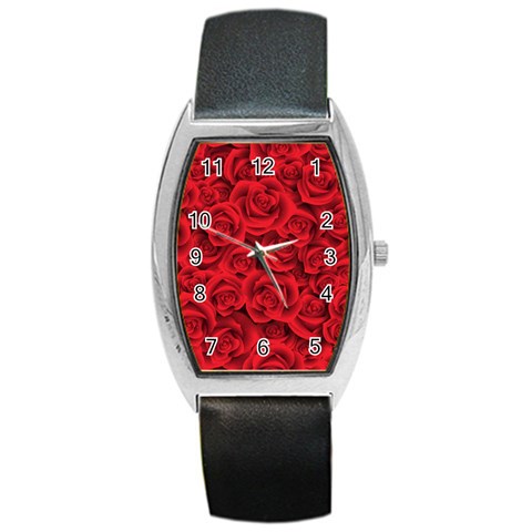 Red Roses , Red Buds, Red Roses Barrel Style Metal Watch from ArtsNow.com Front