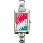 Red White Teal Stripes Rectangle Italian Charm Watch