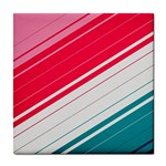 Red White Teal Stripes Tile Coaster