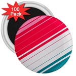 Red White Teal Stripes 3  Magnets (100 pack)