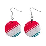 Red White Teal Stripes Mini Button Earrings