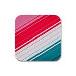 Red White Teal Stripes Rubber Square Coaster (4 pack)