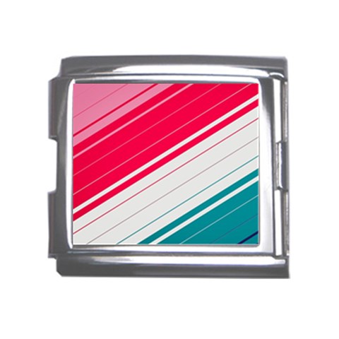 Red White Teal Stripes Mega Link Italian Charm (18mm) from ArtsNow.com Front