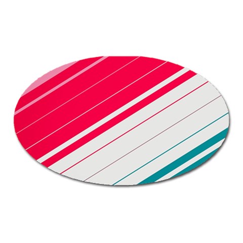 Red White Teal Stripes Oval Magnet from ArtsNow.com Front