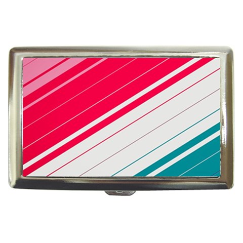 Red White Teal Stripes Cigarette Money Case from ArtsNow.com Front