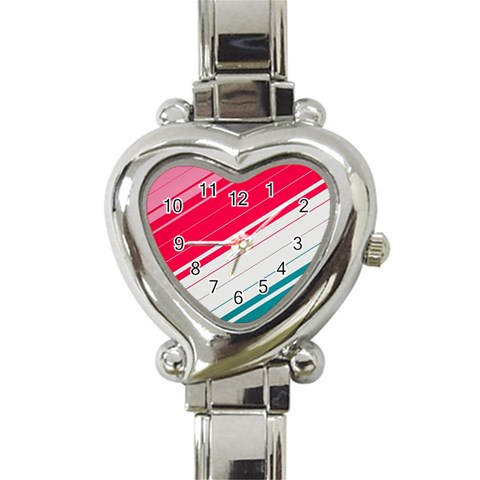 Red White Teal Stripes Heart Italian Charm Watch from ArtsNow.com Front