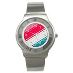 Red White Teal Stripes Stainless Steel Watch