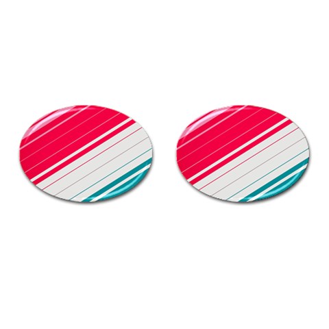 Red White Teal Stripes Cufflinks (Oval) from ArtsNow.com Front(Pair)