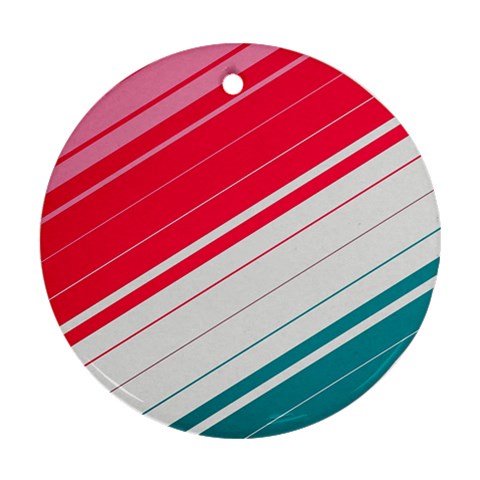 Red White Teal Stripes Round Ornament (Two Sides) from ArtsNow.com Back