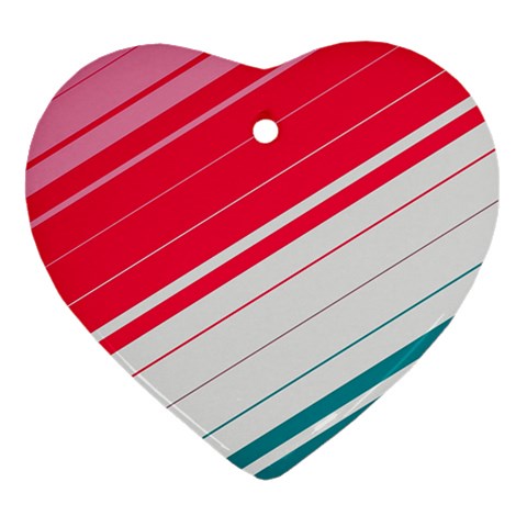 Red White Teal Stripes Heart Ornament (Two Sides) from ArtsNow.com Back