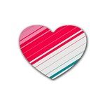 Red White Teal Stripes Rubber Coaster (Heart)