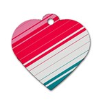 Red White Teal Stripes Dog Tag Heart (Two Sides)