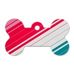 Red White Teal Stripes Dog Tag Bone (One Side)