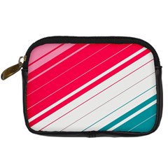 Red White Teal Stripes Digital Camera Leather Case from ArtsNow.com Front