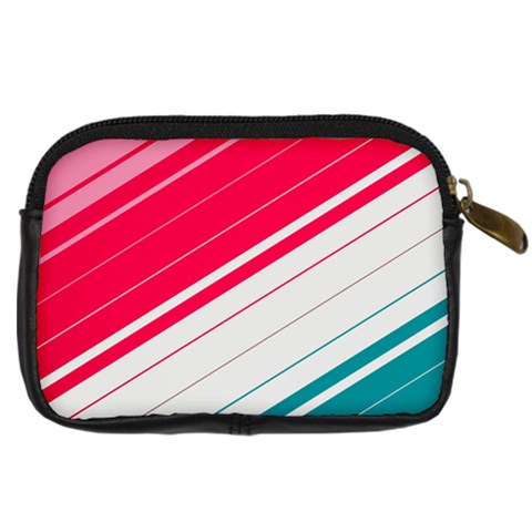 Red White Teal Stripes Digital Camera Leather Case from ArtsNow.com Back