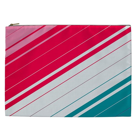 Red White Teal Stripes Cosmetic Bag (XXL) from ArtsNow.com Front