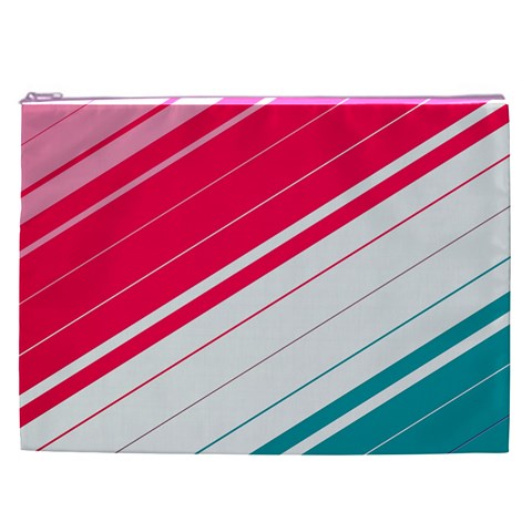 Red White Teal Stripes Cosmetic Bag (XXL) from ArtsNow.com Front