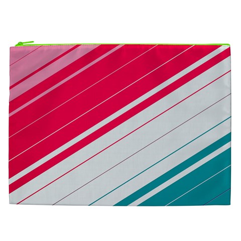 Red White Teal Stripes Cosmetic Bag (XXL) from ArtsNow.com Front