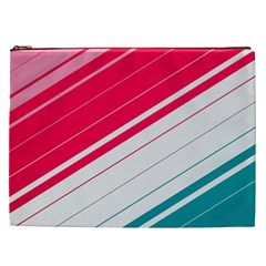 Red White Teal Stripes Cosmetic Bag (XXL) from ArtsNow.com Front