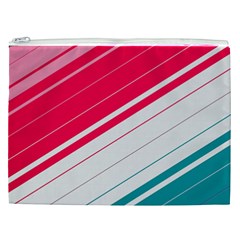 Red White Teal Stripes Cosmetic Bag (XXL) from ArtsNow.com Front