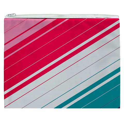 Red White Teal Stripes Cosmetic Bag (XXXL) from ArtsNow.com Front