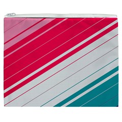 Red White Teal Stripes Cosmetic Bag (XXXL) from ArtsNow.com Front