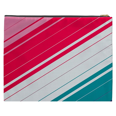 Red White Teal Stripes Cosmetic Bag (XXXL) from ArtsNow.com Back